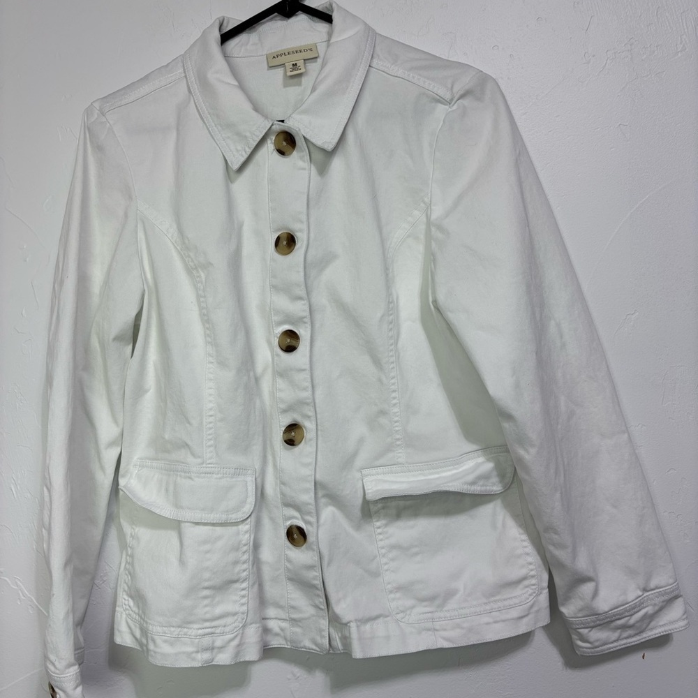 Appleseed's Medium Women Blazer Jacket Lightweight White Button Front Pockets